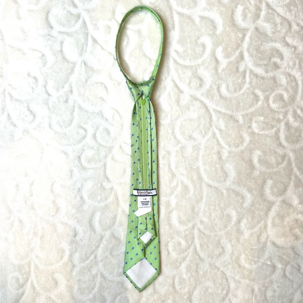 Kitestrings 15” Tie Green & Blue Dot Kids Tie Slips Over Neck, Adjustable
